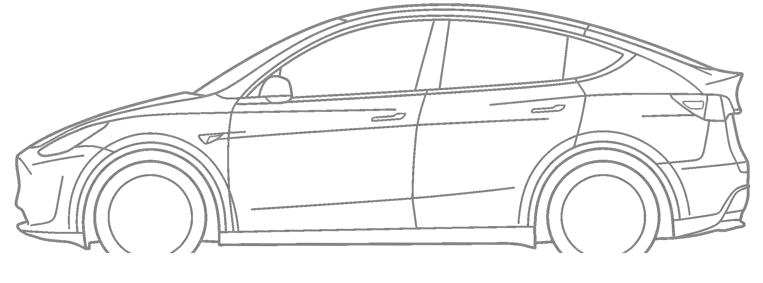 Tesla 車身凹痕風險區域示意圖